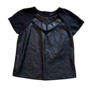 Boundary And Co. Women's Blouse Black Faux Leather Top Short Sleeve size small
